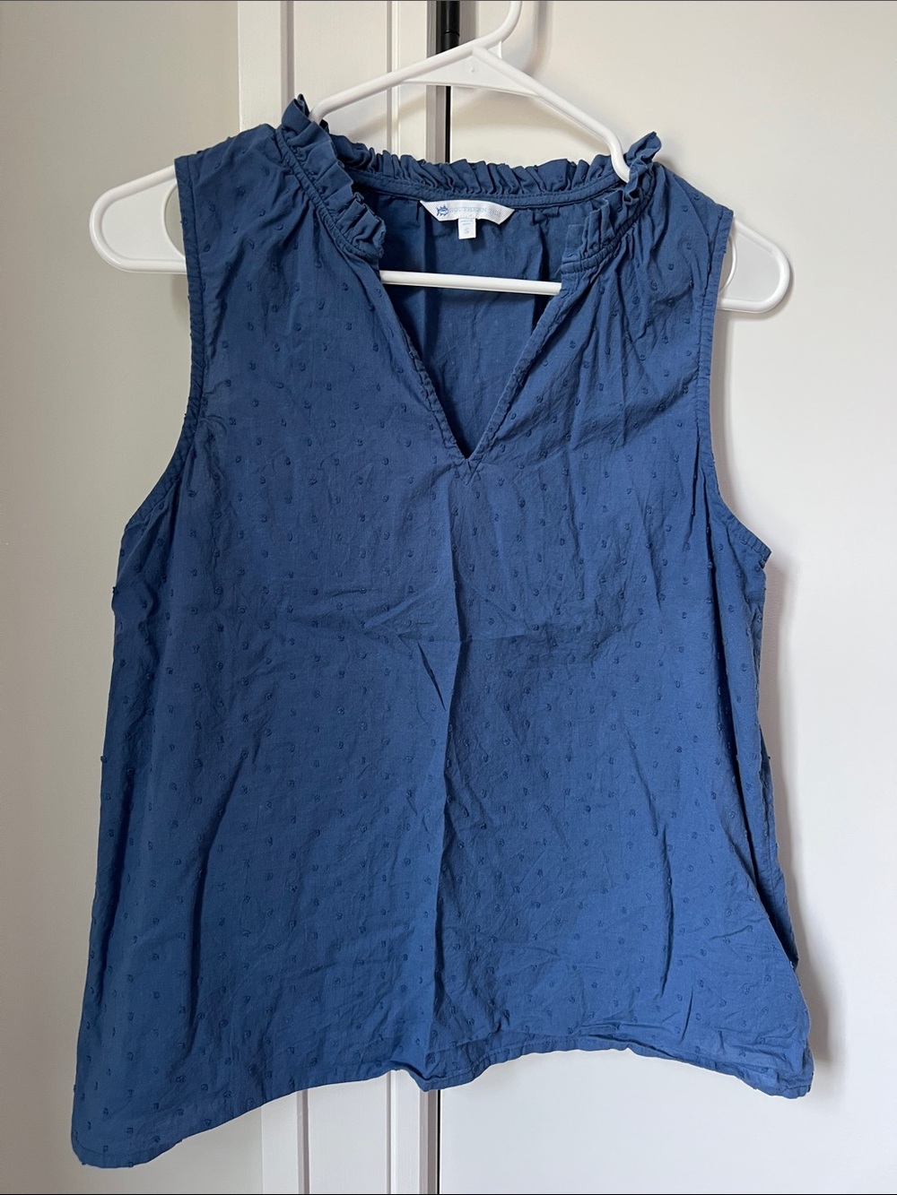 Southern Tide Blue Ruffle V-Neck Sleeveless Tank